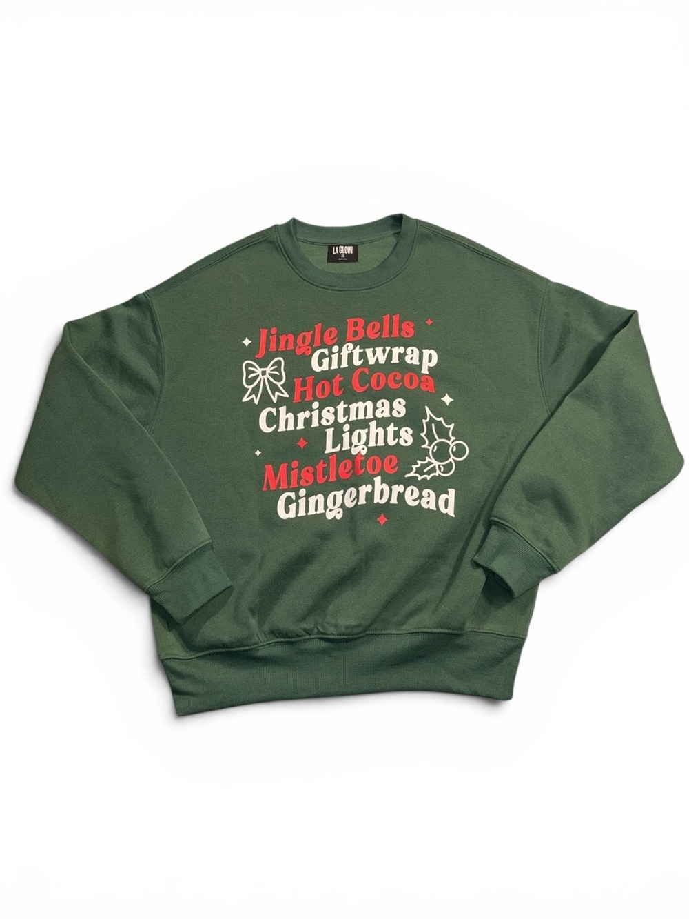 New XS Forest Green Holiday Crewneck Red White Jingle Bells Christmas Party Gift